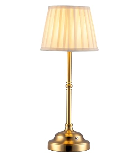 KDG Portables Cordless Table Lamp, Fabric Shade Desk Lamp, 4000mAh Rechargeable Battery Powered Lighting, Dimmable Light for Dining Room, Bedroom, Bedside, Bar, Night Light, Camping, Balcony (Bronze)