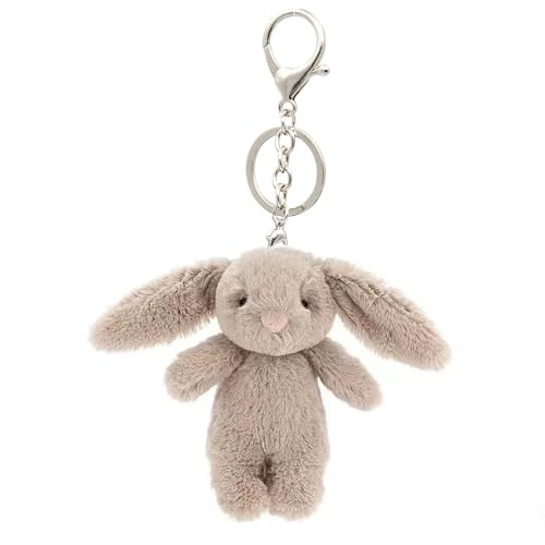 Miokkley Cute Bunny Plush Keychain for Backpack, 3.5" Inch Mini Rabbit Keychain Purse Charm Pendant Gift for Women (Gray Pink)