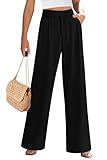 PRETTYGARDEN Women's Summer Work Pants Elastic High Waisted Straight Leg Business Casual Dressy Trousers Slacks with Pockets (Black,X-Large)