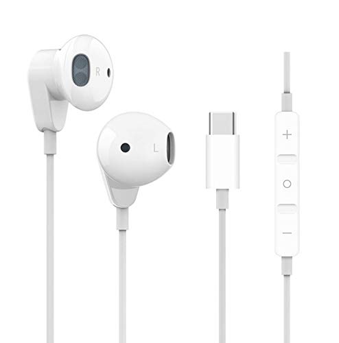 Wired Earbuds HiFi Stereo Headphones Earphones w/ Microphone USB Type C Connector only Fit For Huawei P30 Pro, P20 Pro, Mate 30 Pro, Mate 20 Pro, Mate 10 Pro, Xiaomi Mi 9, Mi 9 SE, Mi 8, Mi A2 (White)
