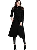 Escalier Women's Wool Trench Coat Double-Breasted Jacket with Belts Black XL