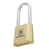 Brinks 671-49002 50mm 4-Dial Resettable Combination Lock with Chrome Plated Boron Steel Shackle and 2 3/8" Shackle Clearance, Brass Plated