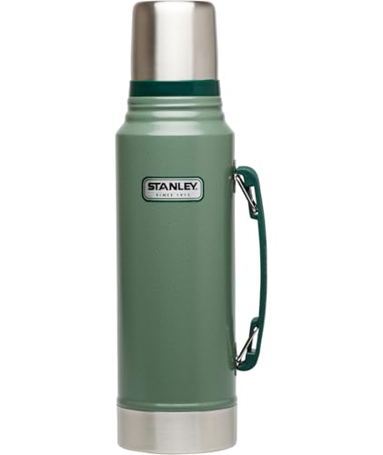Stanley Heritage Classic Vacuum Bottle with Handle 1.1 qt | Wide Mouth with Leakproof Cup Lid | Keep Drinks Hot or Cold for Travel | Insulated Stainless Steel Thermos | BPA-Free | Hammertone Green