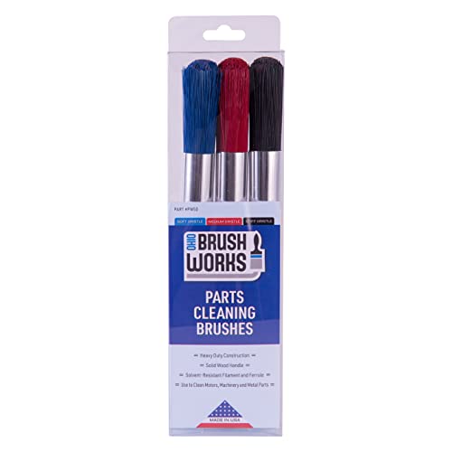 Ohio Brush Works, Parts Cleaning Brush, Handmade in The USA, Home and Auto Use, Solid Ergonomic Wood Handle (3 Pack - Soft, Medium, Stiff)