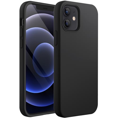 JETech Silicone Case for iPhone 12/12 Pro 6.1-Inch, Silky-Soft Touch Full-Body Protective Phone Case, Shockproof Cover with Microfiber Lining (Black)