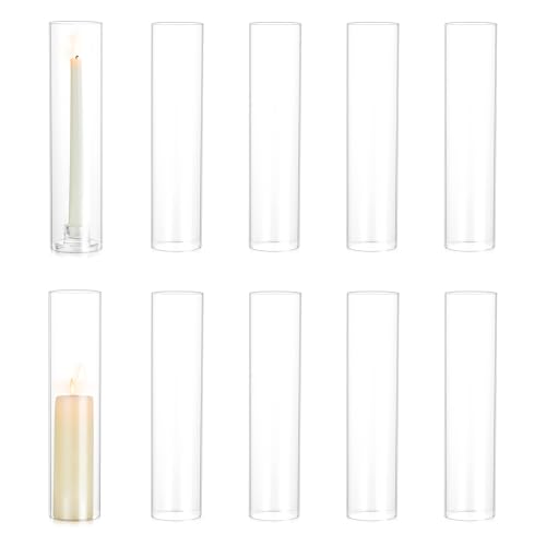 Hewory Hurricane Glass Candle Holders: 10 PCS Clear Open Ended Cylinder Candle Holder Sleeve for Candlestick Holders - Taper Candle Holder Bulk for Wedding Christmas Centerpiece Decor (D 2.5" x H 11")