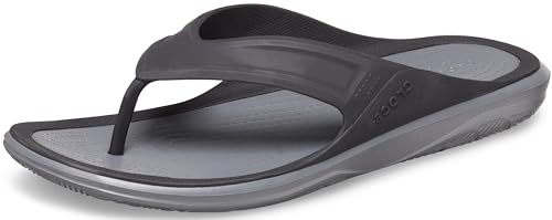 Crocs Men's Swiftwater Wave Flip Flops, Casual Summer Sandals, Beach and Shower Shoes, Black/Slate Grey, 11 Men