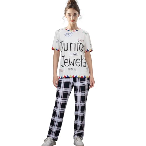 Mokkin Adult Women Tay Tay Concert Pjs Shirt Pants Set Girls Swift Tshirt Plaid Pajama Pants Halloween Costume Outfit (X-Large)