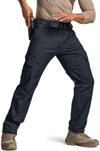 CQR Men's Flex Ripstop Tactical Pants, Water Resistant Stretch Cargo Pants, Lightweight EDC Hiking Work Pants, Dura Flex Operator Navy, 36W x 32L