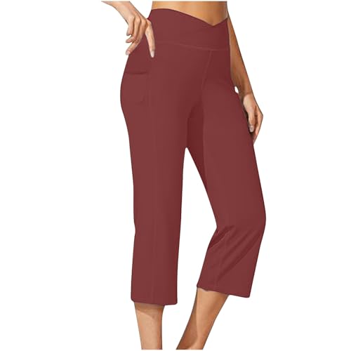 My+Orders Members Day Lightning+Deals of Today Prime Flash Deals Today Capri Pants for Women 2024 Crossover High Waist Yoga Leggings Casual Tummy Control Wide Leg Capri Pant with Pockets A Large