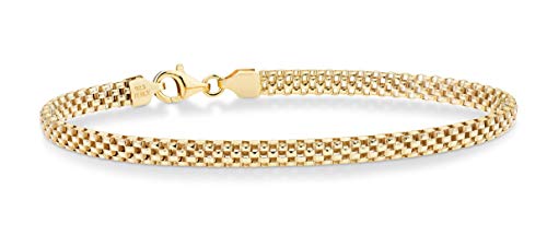 Miabella 18K Gold Over Sterling Silver Italian 4mm Mesh Link Chain Bracelet for Women 925 Italy (7.5 Inches)