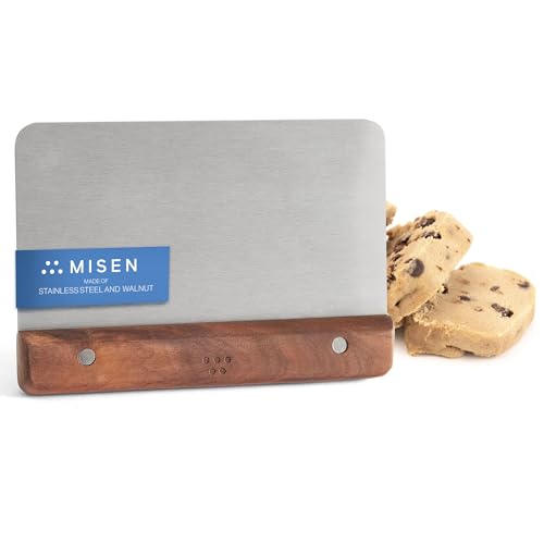 Misen Stainless Steel Bench Scraper - Versatile Food Scraper with Walnut Handle - Ideal for Kitchen, Pastry & Dough - Durable Cutting Board Scraper Tool - Effortless Transfer into Pots & Pans -Walnut