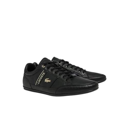 Lacoste Men's Chaymon Sneaker, Black/Black/Gold Leather, 10