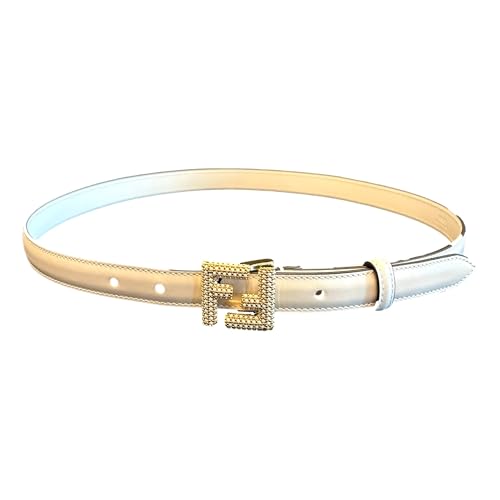 FENDI Women's FF Logo Studded Skinny Ivory Latte Belt, Size 90 (90)