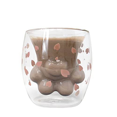 IDEËN Cat Paw Cute Glass Cup, Insulated Double-Walled Tumbler, Keeps Drinks Cold & Hot, Ideal for Iced Coffee, Lattes, Cappuccinos, and Water - Charming Kitty Design