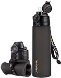 TakeToday Collapsible Water Bottles 20oz, Leak Proof, BPA-Free, Foldable Silicone Travel Water Bottle with Straw Strap for Cycling, Hiking, Outdoors
