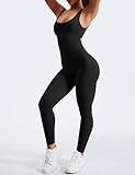 YEOREO Sleeveless Jumpsuits for Women Sexy Backless Gym Bodycon Lizvette V Back Scrunch Butt Rompers Black L