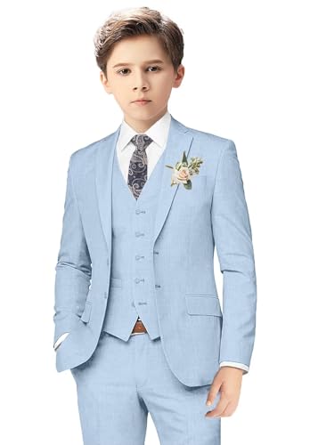Boy Linen Suits Slim Fit Light Blue Tuxedo Teenager Linen Suit for Boys Beach Wedding Outfit Teen Homecoming Set Size 20