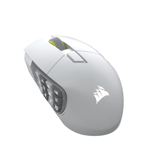 Corsair Scimitar Elite Wireless SE MMO Gaming Mouse – 33,000 DPI, 16 Programmable Buttons, Adjustable Key Slider, Elgato Stream Deck Integration, 1,000Hz Polling, Up to 150hrs Battery – White