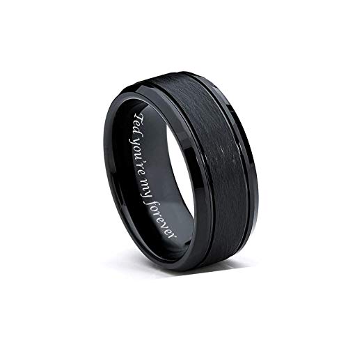 Personalized Black Textured Men's Tungsten Ring Custom Engraved Free In Any Language - Black Wedding Band - Ships from USA