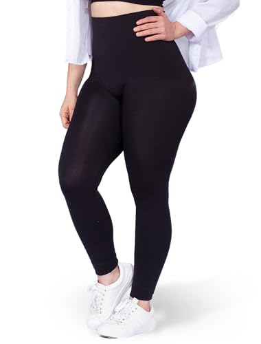 SHAPERMINT Leggings for Women Tummy Control - High Waisted Shapewear Leggings, Womens Plus Size, Thick Non-See-Through Black