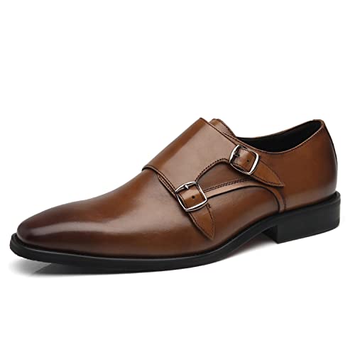 La Milano Mens Double Monk Strap Slip-on Loafer Oxford Formal Business Casual Dress Shoes for Men, Darkbrown, 9.5