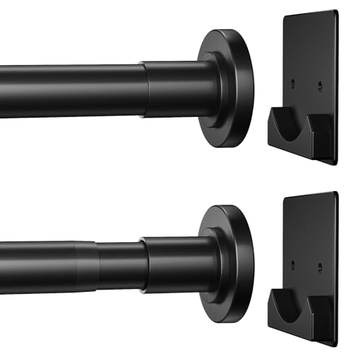 CorkLatta Matte Black Shower Curtain Rod,1 Inch Diameter Stainless Steel Adjustable Spring Tension Rods 32 to 80",with Holders,Anti-Slip,Curtain Rods No Drilling(1 Pack)