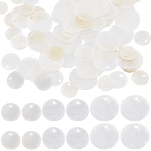 SUNNYCLUE 1 Box 180Pcs Round Capiz Shell Charms Bulk Shell Pendants Small Mussel Beads Flat Round Natural White Coin Mother of Pearl Seashell Charms for Jewelry Making Earrings Home Decor DIY Crafts