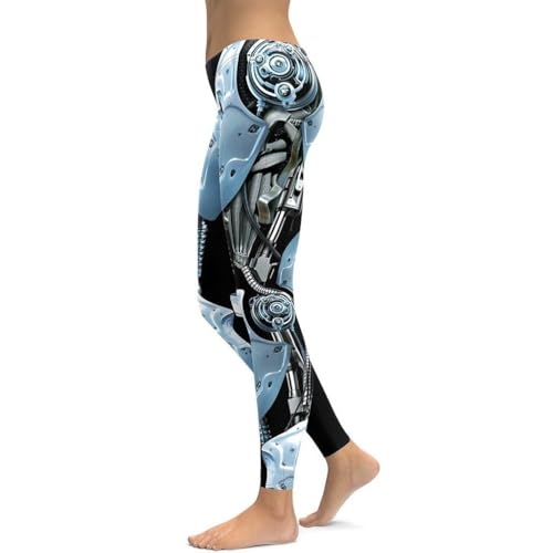 FIERCEPULSE 3D Robotic Leggings for Women - Mid Waisted, Stretchy Pants Printed Leggings for Workout & Exercise Multi
