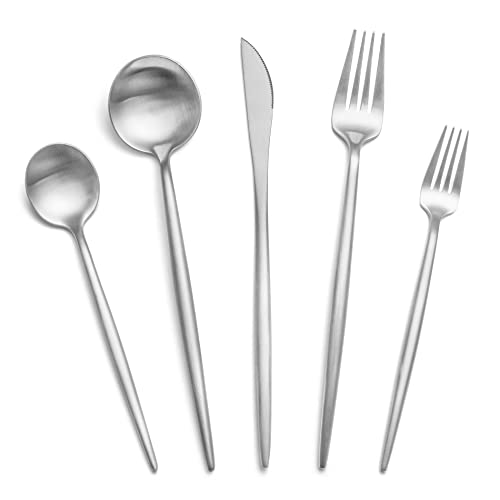 40 Piece Silverware Set Service for 8, EIUBUIE Premium Stainless Steel Cutlery Set, Matte Finish Unique Flatware Sets, Modern Kitchen Tableware Eating Utensil Sets Include Spoons Forks Knives