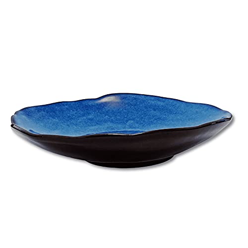 VOMANA Ceramic Decorative Dish, Blue Pottery Fruit Bowl, Porcelain Versatile Centerpiece Decor Accent Tray with Blue Glaze for Gift Decor Entryway Living Room Dining Table (10'' Dish)