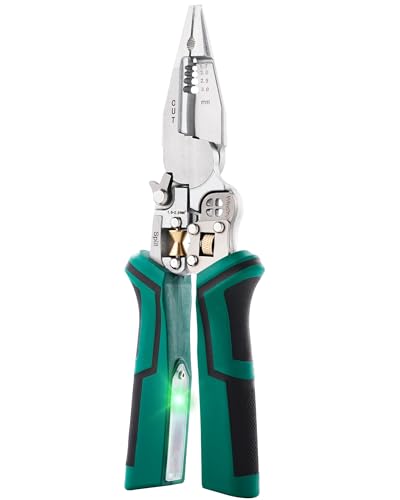 Faitio upgrade Multifunction Wire Stripper, Wire Stripping Tool with Voltage Tester, Cable Cutters with Plier, Crimper, Splitting, Wire Stripper Tool for 10-18 AWG for Electrician Work