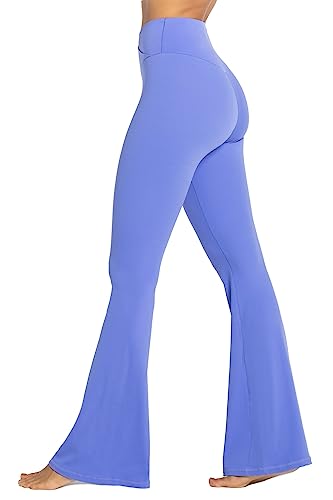 Sunzel Flare Leggings, Crossover Yoga Pants with Tummy Control, High Waisted and Wide Leg, No Front Seam Periwinkle Large 30" Inseam