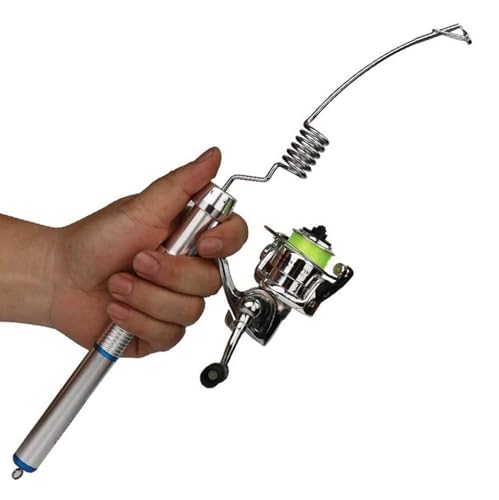 JOTOUCH Portable Mini Stainless Steel Material Elastic Fishing Rod and Reel Combos, Aluminum Alloy Handle Fishing Rod and 100 Metal Spinning Wheel for River, Lake, Ice Fishing and So On