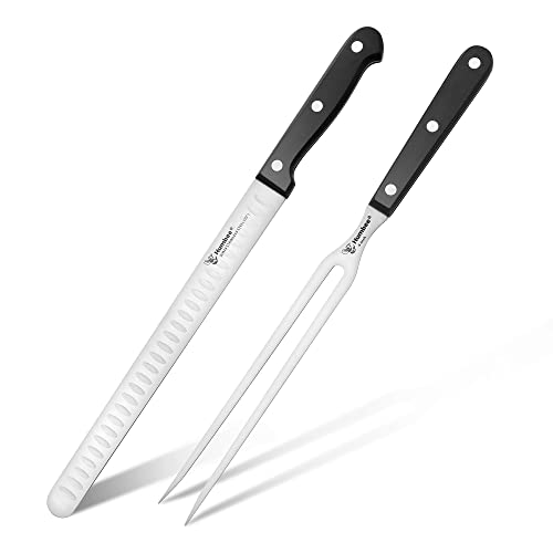 Humbee 10 Inch Carving Knife and 9 Inch Fork Set – Razor Sharp Stainless Steel Blade with Full Tang Grip Handle, Granton Edge for Smoked Brisket, Turkey, BBQ Meat and Roast