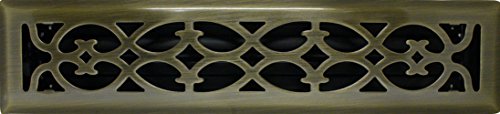 2" x 14" (3.5" x 15.25" Overall Size) Antique Brass Plated Victorian Register with Damper (HVAC Vent Cover)