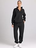 AUTOMET Women's Sweatsuits 2 Piece Outfits Long Sleeve Half Zip Pullover and Baggy Sweatpants with Pockets Black M