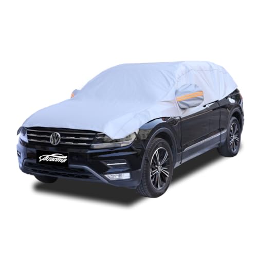 AltoCover Half Car Cover, Windshield Cover for Ice and Snow with Cotton Liner, Hail Protector Car Cover Waterproof All Weather for Snow, Sun, Rain, Dust, UV Protection Fit SUV M