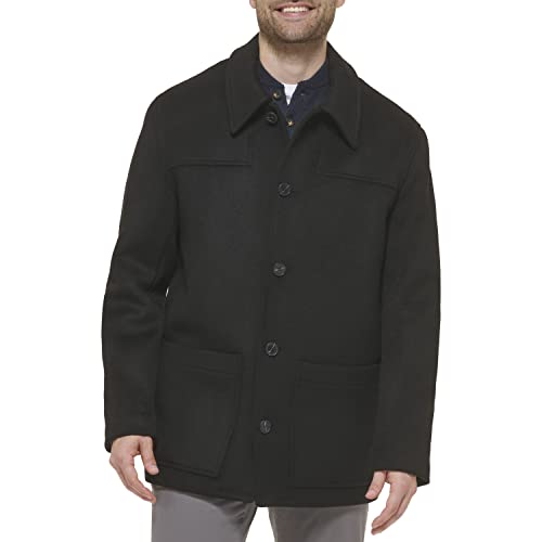 Cole Haan Men's Shirt Collar Wool Jacket, Black, X-Large