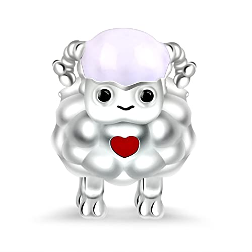 GNOCE Sheep Charm Bead Sterling Silver Propitious and Harvest Zodiac Signs Animal Charm Bead Fit Bracelet/Necklace Jewelry Gift for Women Mens
