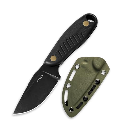 Kizer Hare Fixed Blade Knife with Sheath, 3.14" D2 Steel Blade EDC Fixed Blade Hunting Knives with Black G10 Handle, Small Bushcraft Survival Neck Knives, Outdoor Camping Knife for Men Women, 1077M1