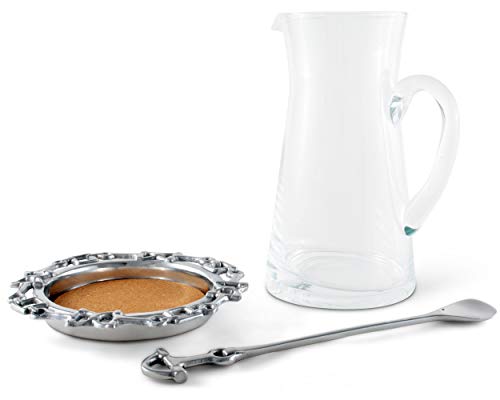 Arthur Court Designs 3-piece Glass Horse Pitcher Set - Equestrian Glass Pitcher/Coaster/Stirrer Set 8.5 inch Tall 40 oz