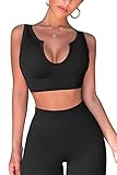 QINSEN Workout Leggings for Women High Waist,Seamless Workout Bra 2 Piece Outfits Set 03 Black M