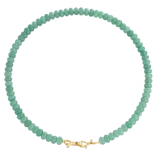 NLIEO Green Aventurine Gemstone Beaded Choker Necklace for Women 14K Gold Bow Birthstone Beads Chokers