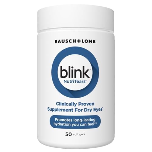BLINK NutriTears Clinically Proven Supplement for Dry Eyes, Eye Care with Lutein & Zeaxanthin and Vitamin D to Hydrate Eyes from Within for Long-Lasting Relief, 50 Softgels