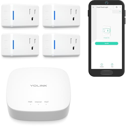 Smart Plugs, YoLink 1/4 Mile World's Longest Range Smart Plug Compatible with Alexa, IFTTT 10A Smart Home Plug Mini Outlet, Remote Control Home Appliances from Anywhere, 4 Packs, YoLink Hub Included