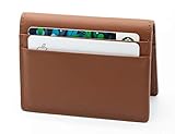 The Tanned Cow- Slim Minimalist Cardholder Wallet for Men Women, Mini Thin Leather Bifold, Compact, Front Pocket Credit Card Holder with RFID Blocking, including Gift Box (Napa leather, Brown)