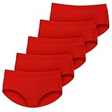 AMZCHPC Women's Briefs Cotton Underwear Mid Waisted Panties Soft Underpants 5Pack(Red-M)