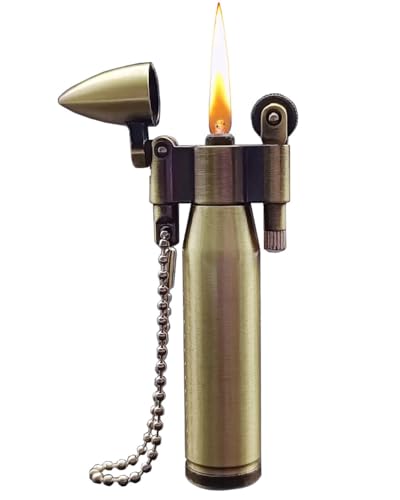 Bullet Lighter Series Reusable Metal Mini Trench Lighters with Keychain for Collection， Decorative， Gift， Outdoor， Camping (Gold(A))