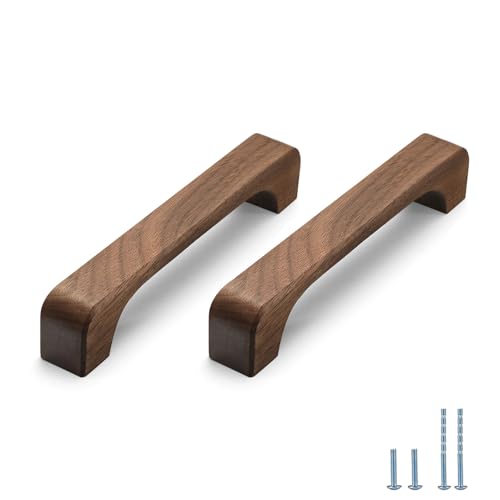 Evionlin 6 pcs Walnut Wood Pulls Handles Kitchen Cabinets Furniture Dresser Wardrobe Cupboard Drawer Pulls Handles,5" Hole Centers